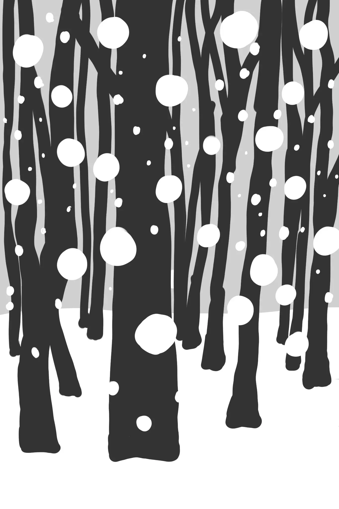 illustration-schwarz-grau-weiss-wald-baeume-schnee-flocken